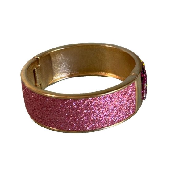 Betsey Johnson Flights of Fancy Bangle Bracelet Glass Beaded Pink Glitter Dust 7 - Picture 3 of 7